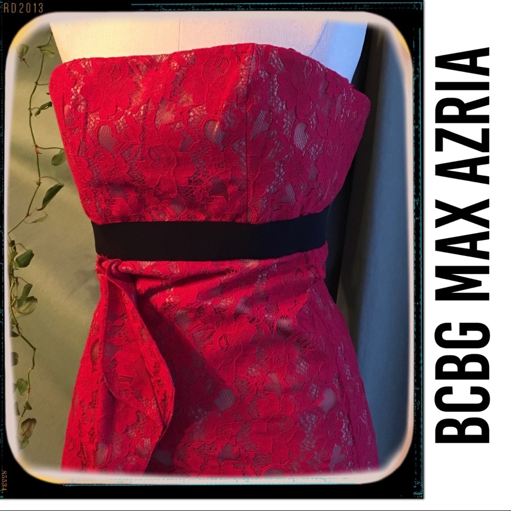 BCBG ❤️ Red Strapless Lace Cocktail Dress